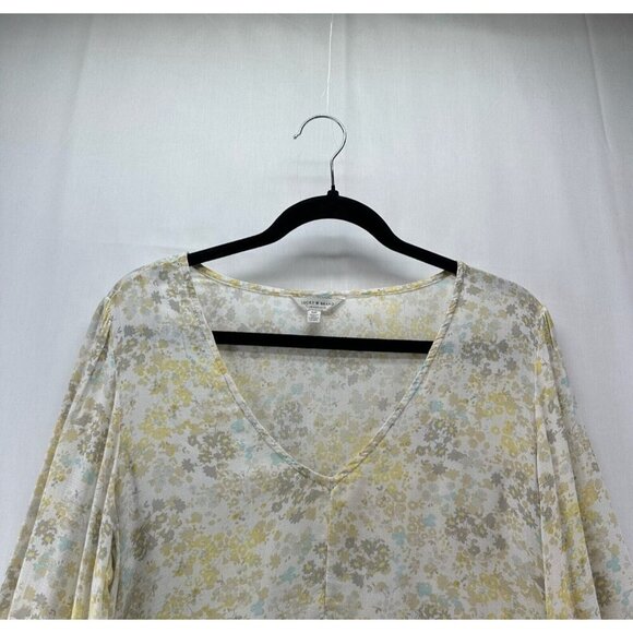 Lucky Brand Top Womens Size S Floral Ruffled V-Neck Balloon Sleeve Viscose Beige - Picture 3 of 11